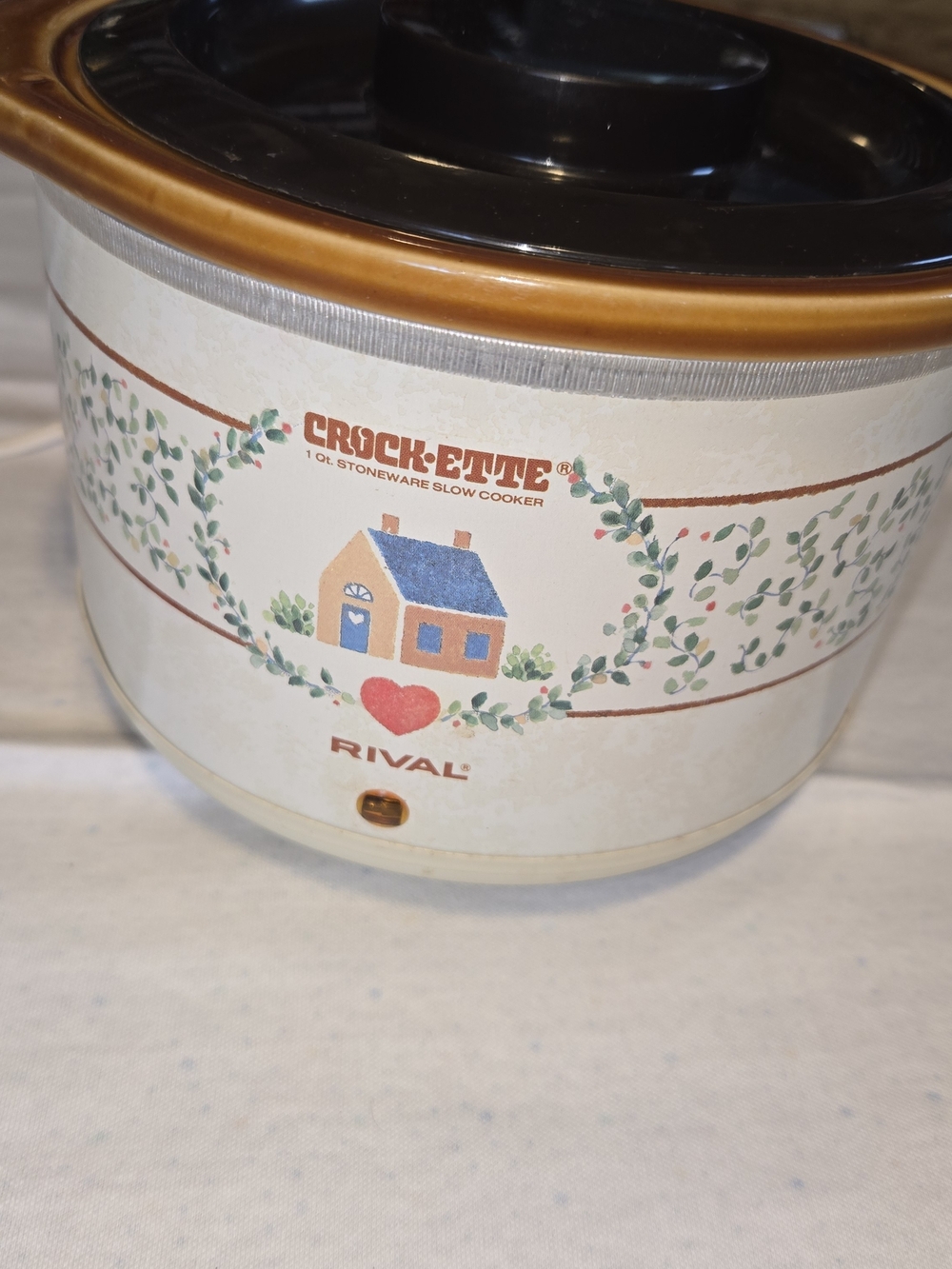 Vtg Rival 75W 1qt Slow Cooker Crock-ette Crockpot Vines House Heart